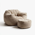 Beżowy zestaw fotel pufowy bean bag z podnóżkiem, sztruks poliestrowy, 95 × 90 × 75 cm