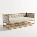 Rozkładana sofa z wysuwanym łóżkiem z drewna, beżowa/naturalna sosna, 209 × 98 × 90 cm