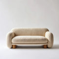 Beżowa sofa dwuosobowa z tapicerką bouclé i drewnianymi nogami, 140 × 80 × 75 cm