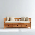 Rozkładana sofa z 3 szufladami z drewna sosnowego, jasnobrązowo-kremowa, 200 x 90 x 90 cm