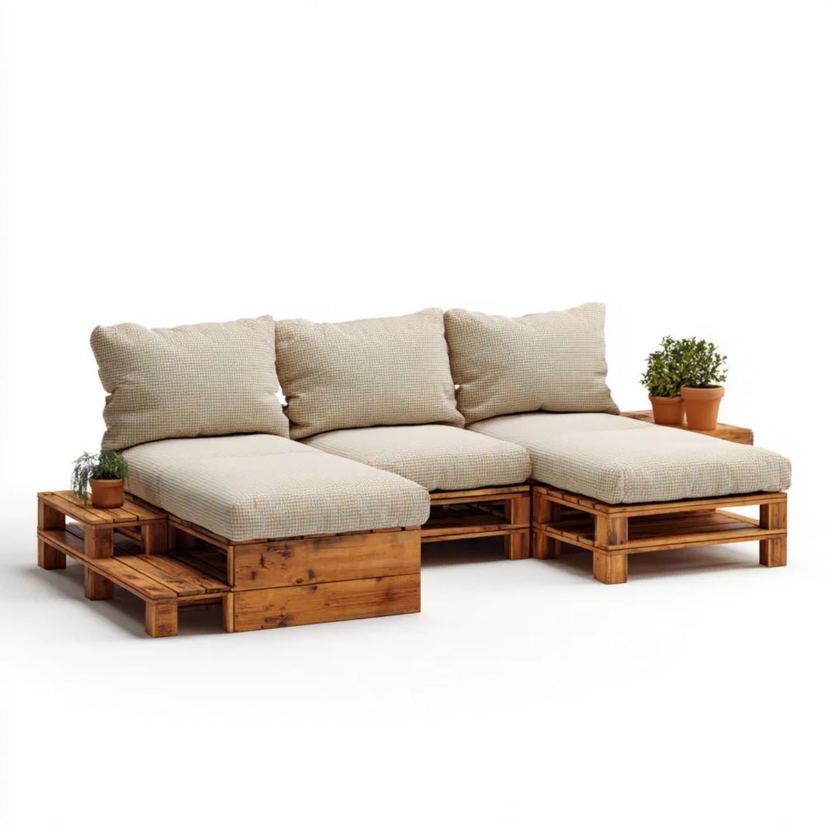 Narożna sofa ogrodowa 3-osobowa z litego drewna sosnowego, brązowo-beżowa, 240 x 160 x 75 cm