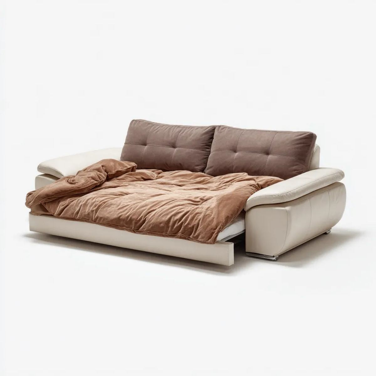 Dwuosobowa sofa rozkładana z ekoskóry PU, biała, 220 × 95 × 85 cm, powierzchnia spania 190 × 140 cm