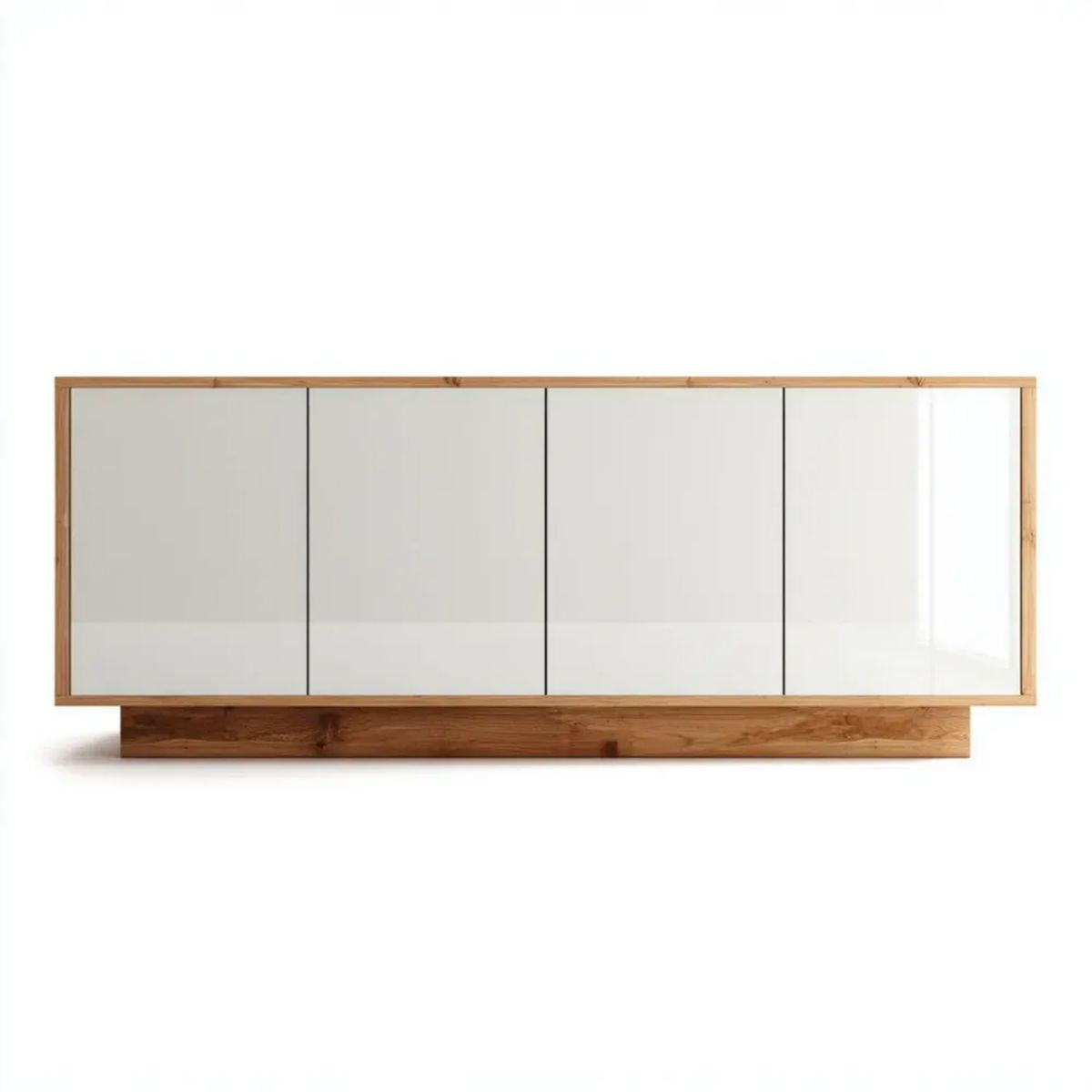 Biała czterodrzwiowa komoda drewniana z MDF, 200 × 45 × 80 cm