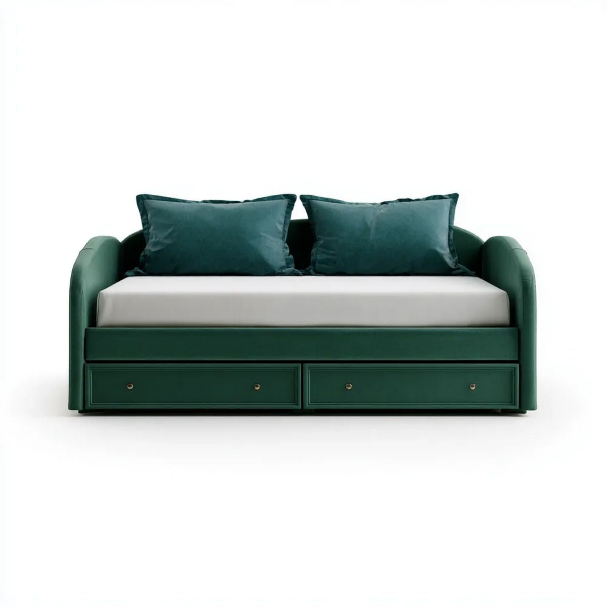 Ciemnozielona sofa rozkładana z aksamitną tapicerką, 2 szufladami, 200 × 90 × 85 cm
