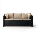 Trzyosobowa sofa ogrodowa z technorattanu czarna z beżowymi poduszkami, 182 x 70 x 70 cm