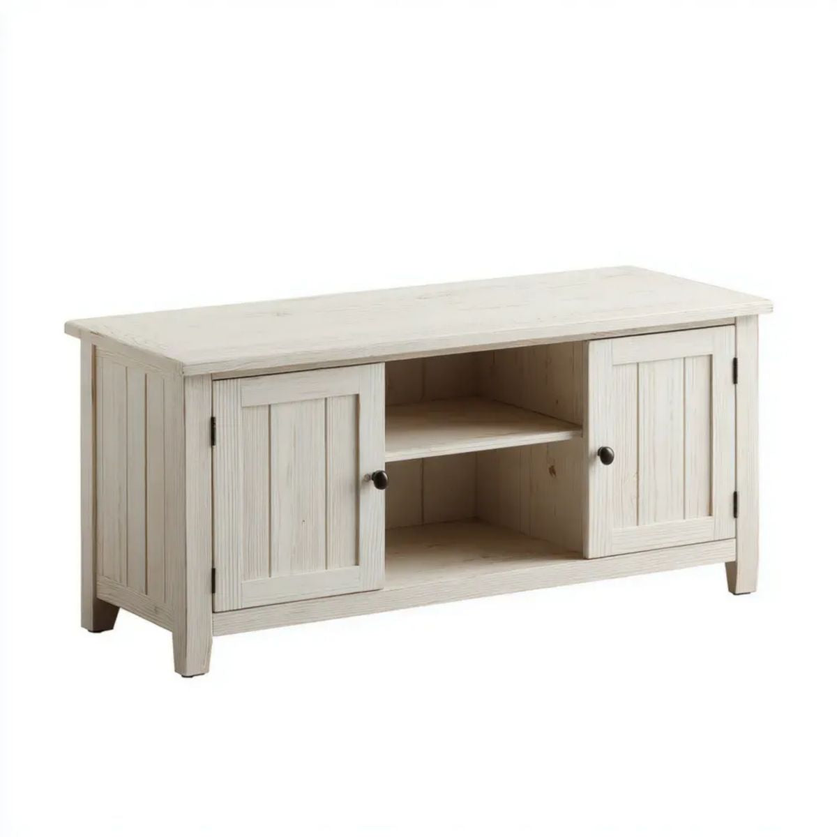 Drewniana szafka RTV bielona 120 x 45 x 60 cm z 2 drzwiami