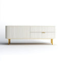 Biała szafka RTV z MDF 160 × 40 × 75 cm ze złotymi stalowymi nogami