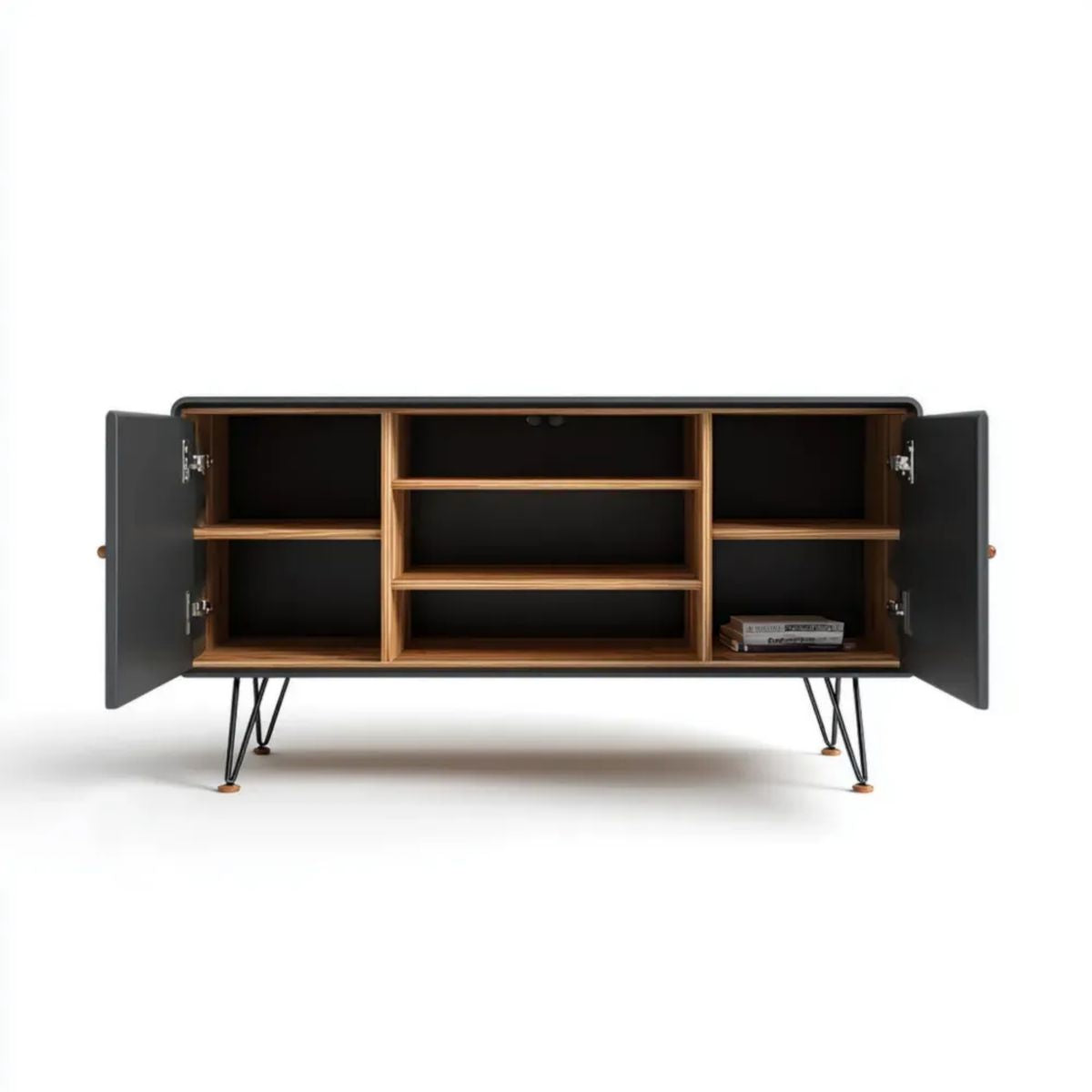 Szafka RTV czarna z dekorem orzechowym z płyty laminowanej, 160 x 40 x 75 cm