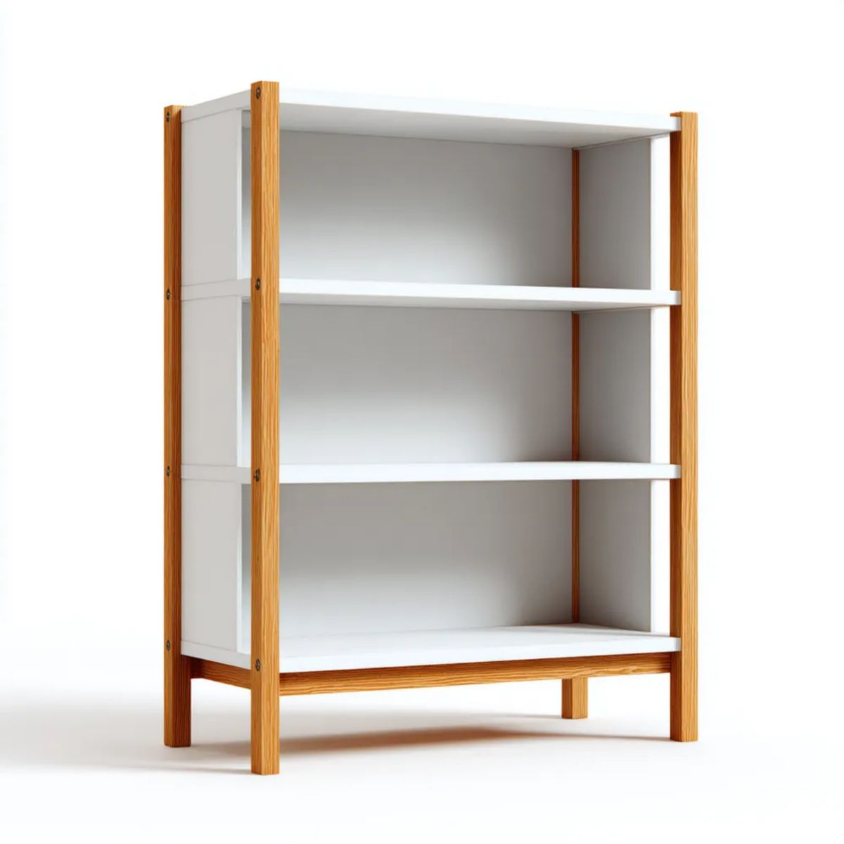 Regał stojący z 3 półkami biały z litego bambusa i lakierowanej płyty MDF 60 x 30 x 120 cm