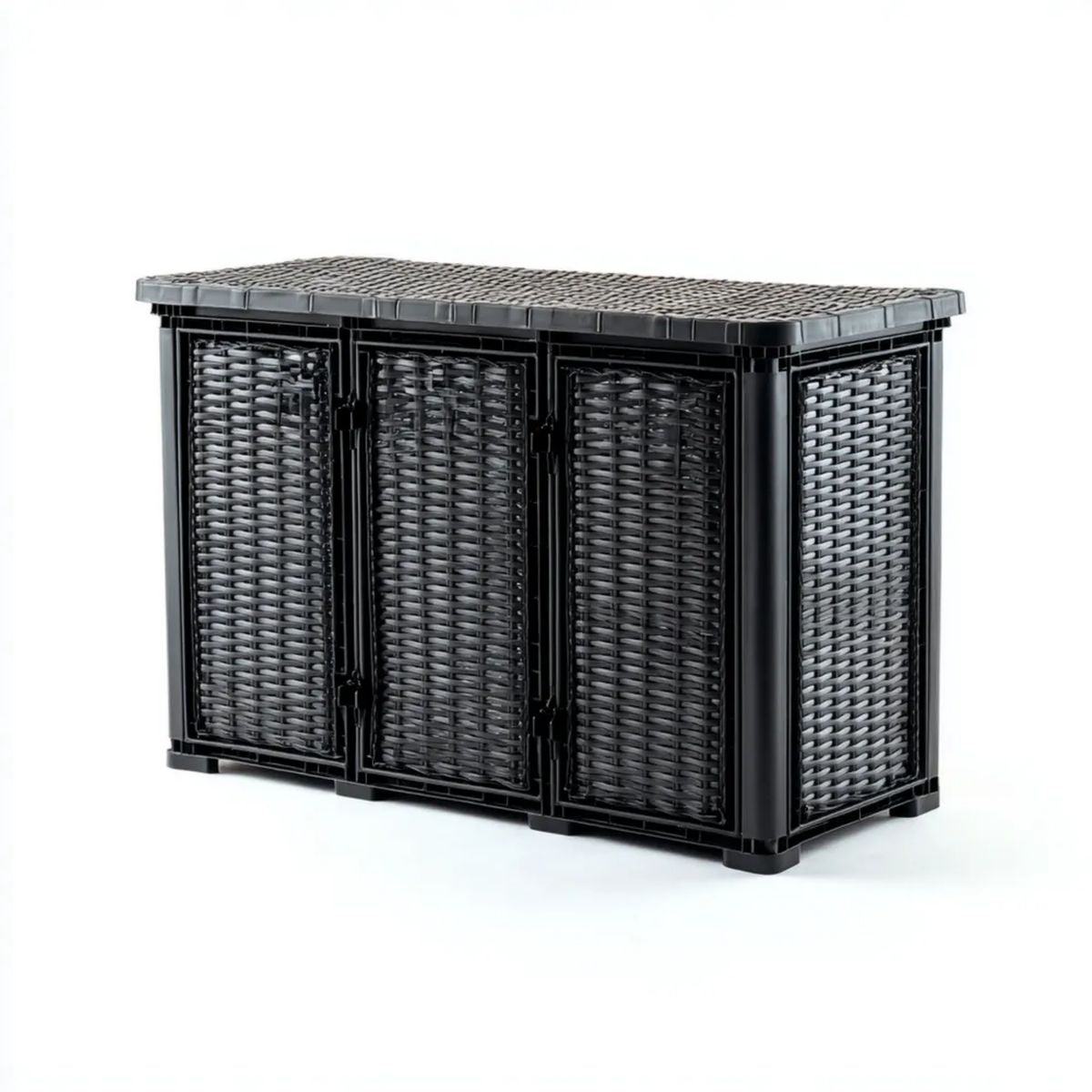 Czarna plastikowa szafka do przechowywania z 3 drzwiami, 120 × 45 × 90 cm