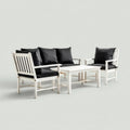 4-częściowy drewniany zestaw wypoczynkowy outdoorowy: sofa 120 × 65 cm, 2 fotele i stolik kawowy, biało-czarny