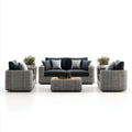 Ogrodowy zestaw wypoczynkowy z technorattanu, 4-elementowy, szaro-czarno-jasnobrązowy, sofa 160 x 80 x 75 cm