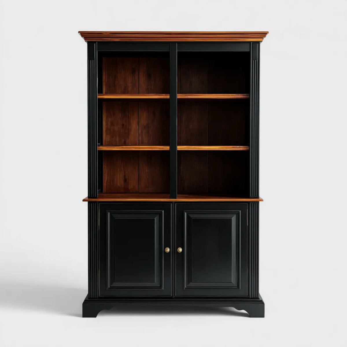 Drewniany regał biblioteczny z dolną szafką, czarny i ciemnobrązowy, 100 × 40 × 200 cm