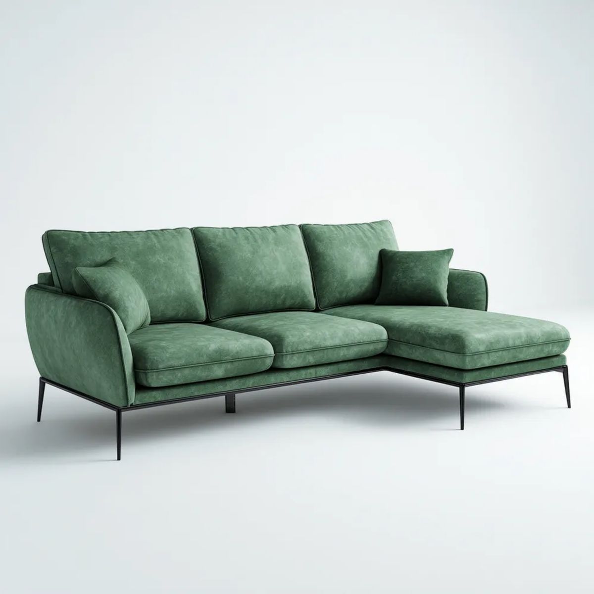 Zielona sofa narożna w kształcie L z szezlongiem, tapicerka poliestrowa, 250 x 160 x 85 cm