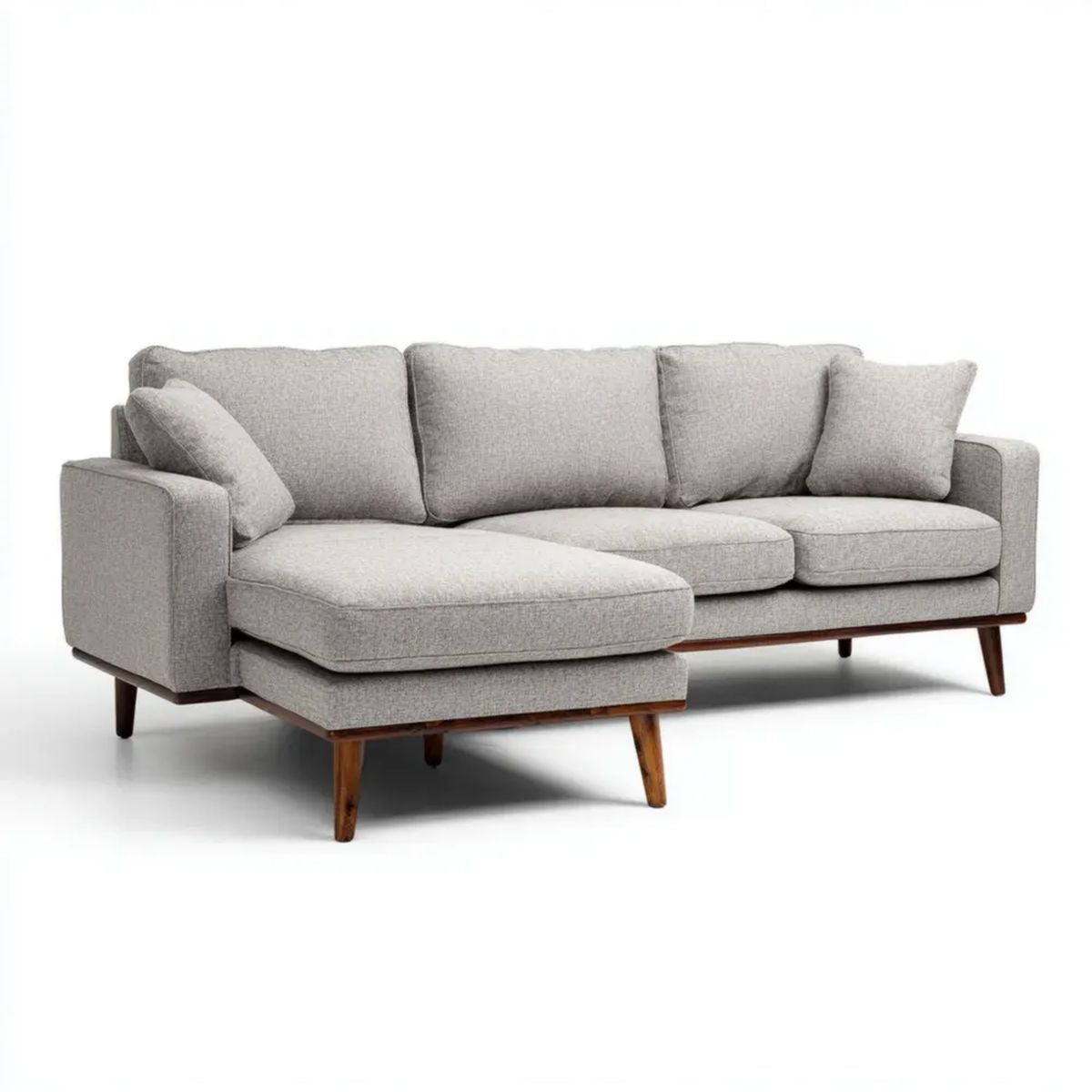 Sofa 3-osobowa z lewostronnym szezlongiem jasnoszara z poliestru 280 x 165 x 86 cm
