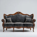 Trzyosobowa sofa drewniana z aksamitną tkaniną, ciemnoszaro-brązowa, 220 × 95 × 115 cm