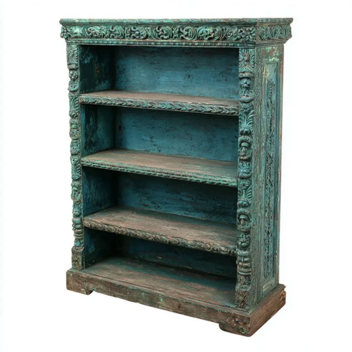 Turkusowo-brązowy regał biblioteczny z drewna 90 × 35 × 140 cm z 4 półkami