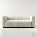 Trzyosobowa sofa kremowa z prążkowaną tapicerką tekstylną 220 x 95 x 75 cm