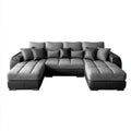 Sofa narożna w kształcie U szaro-czarna z tapicerką poliestrową i PU, 330 x 160 x 88 cm