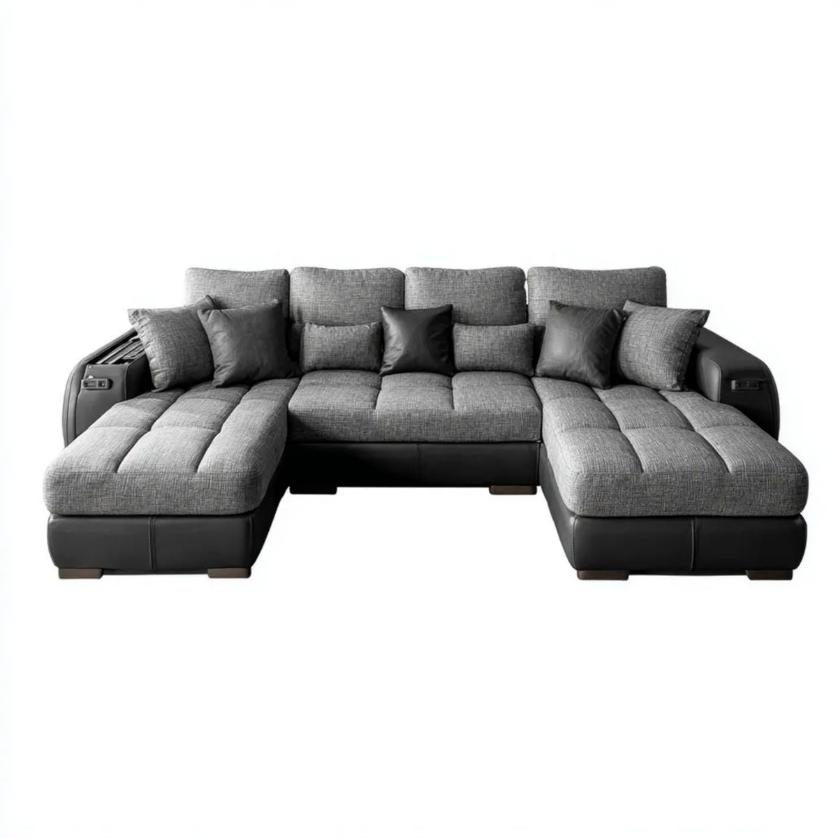 Sofa narożna w kształcie U szaro-czarna z tapicerką poliestrową i PU, 330 x 160 x 88 cm