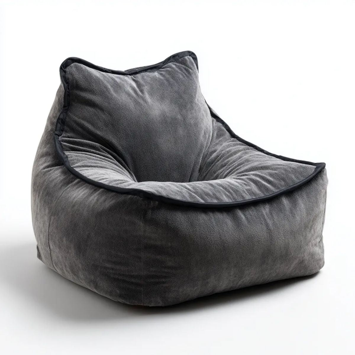 Szary fotel typu bean bag z weluru poliestrowego 90 × 90 × 80 cm