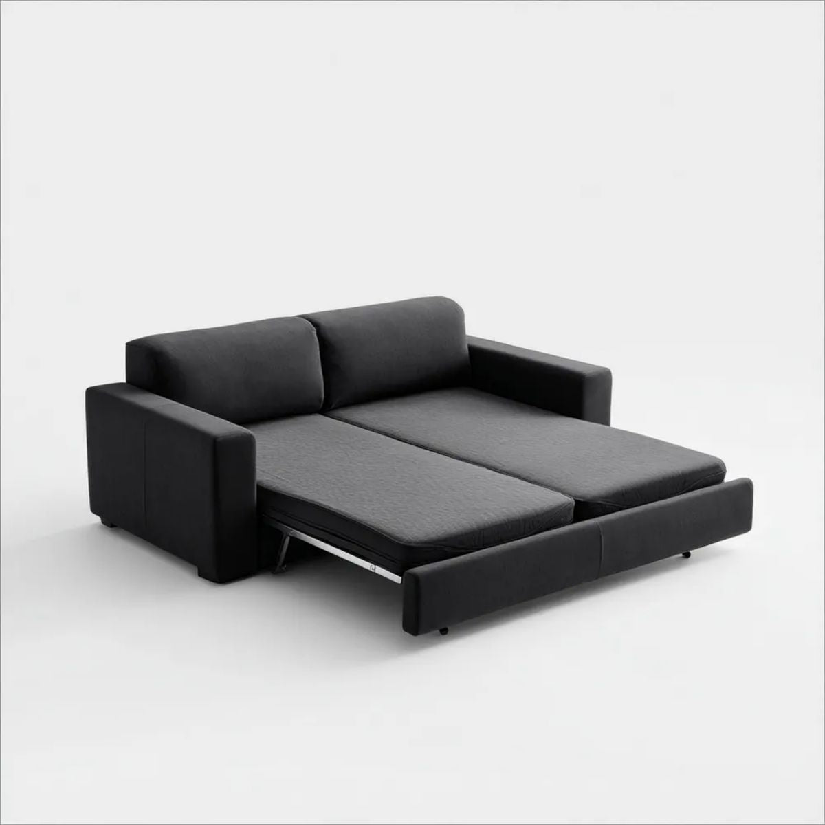 Dwuosobowa sofa rozkładana z poliestru czarno-grafitowa 200 x 95 x 85 cm, powierzchnia spania 140 x 190 cm