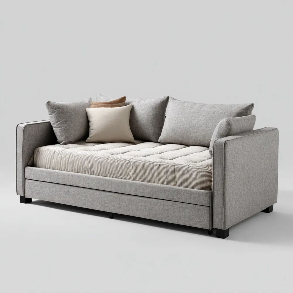 Dwuosobowa sofa rozkładana z tkaniny jasnoszara 200 × 90 × 85 cm