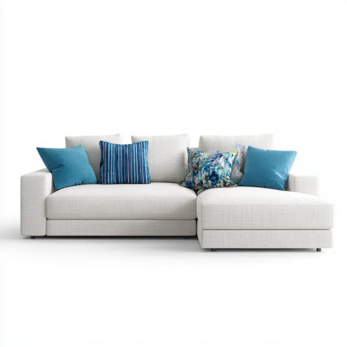 Kremowa sofa narożna z prawostronnym szezlongiem, tapicerka poliestrowa, 260 x 160 x 85 cm