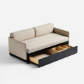 Dwuosobowa sofa z tkaniny beżowa z wysuwaną szufladą, 200 x 90 x 85 cm