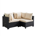 Modułowa narożna sofa ogrodowa 2-częściowa z technorattanu, czarna/kremowa, 140 × 70 × 63 cm