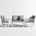 4-częściowy drewniany zestaw mebli ogrodowych biało-szarych – sofa 2-osobowa 120 × 65 × 80 cm, 2 fotele i stolik 90 × 50 × 45 cm