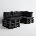 Ogrodowa sofa narożna z palet z litego drewna sosnowego, czarna, 200 × 120 × 65 cm