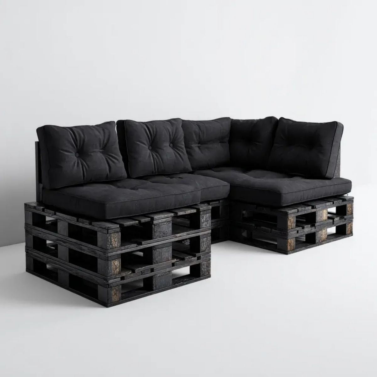 Ogrodowa sofa narożna z palet z litego drewna sosnowego, czarna, 200 × 120 × 65 cm