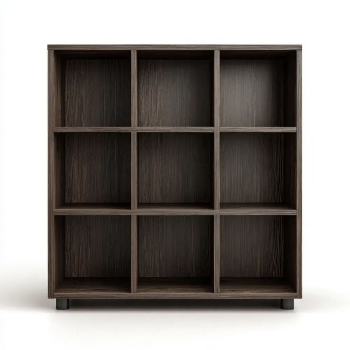 Regał biblioteczka z płyty MDF, ciemnobrązowy/czarny, 120 × 120 × 35 cm, 9 przegród