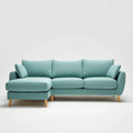 Turkusowa sofa narożna z lewym szezlongiem, tapicerka poliestrowa, 240 x 155 x 85 cm