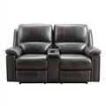 Czarna dwuosobowa sofa ze skóry syntetycznej z konsolą i uchwytami na kubki, 180 x 92 x 102 cm
