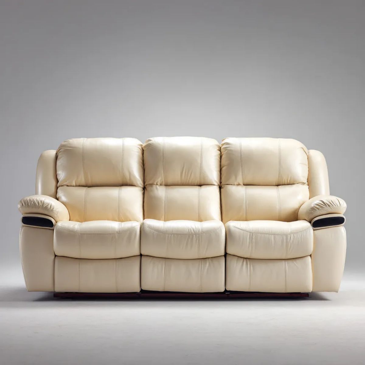 Trzyosobowa sofa ze skóry syntetycznej PU, kremowa, 210 x 95 x 102 cm