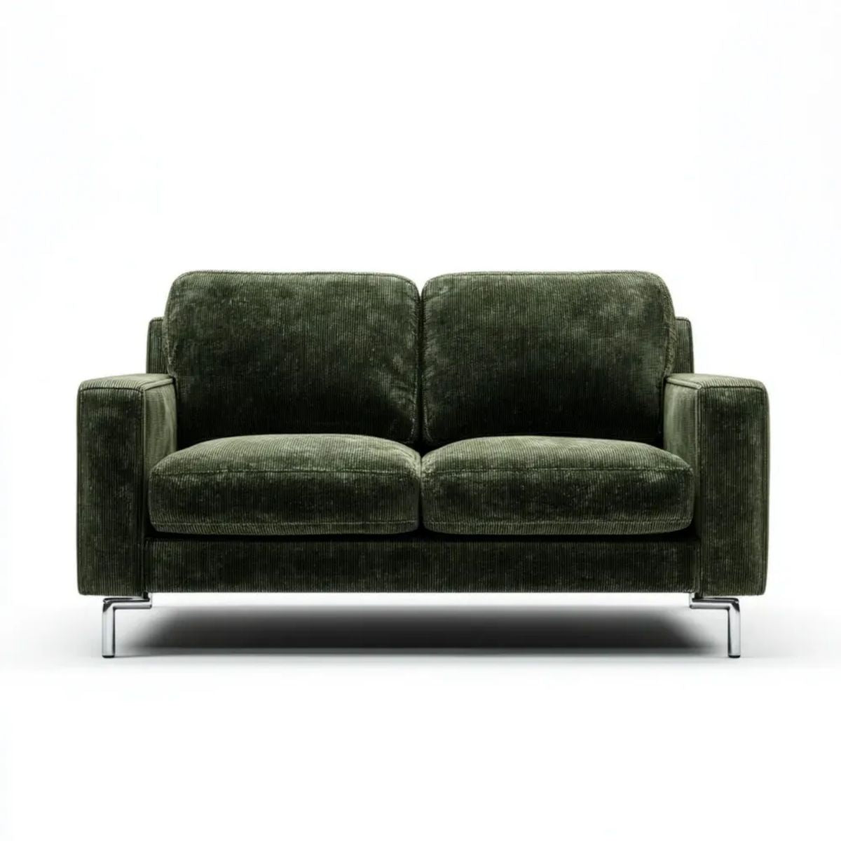 Dwuosobowa sofa z poliestrowego sztruksu, oliwkowozielona, 160 × 85 × 82 cm